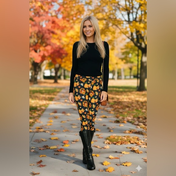 OS NEW Womens Thanksgiving Turkey Leggings Signature Luxe Soft Yoga Pants - Picture 6 of 14